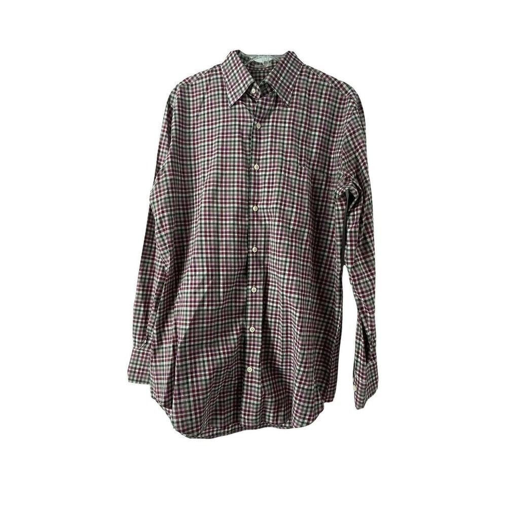 Peter Millar Long Sleeve Plaid Button Down Shirt Mens Size M Pink Red Green Top